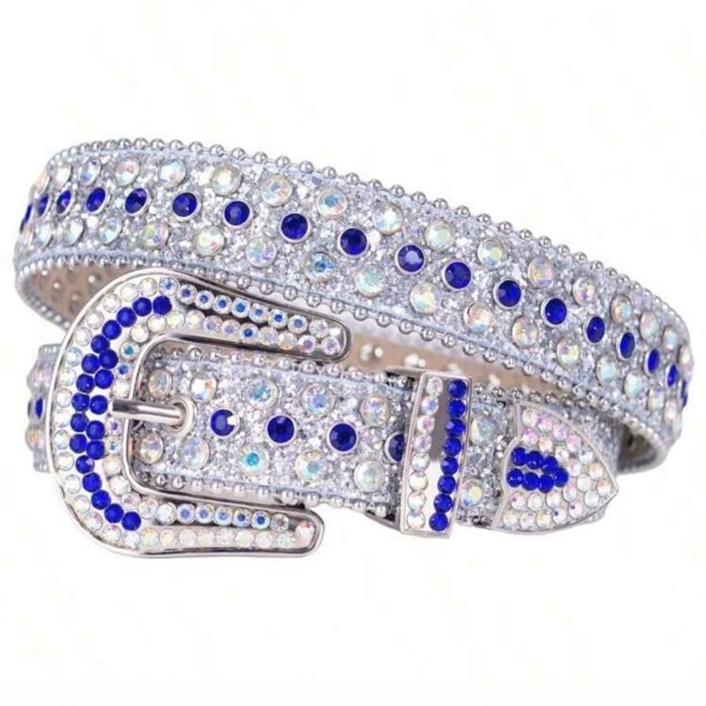 Rhinestone Belt Western Crystal Diamond Studded Blue